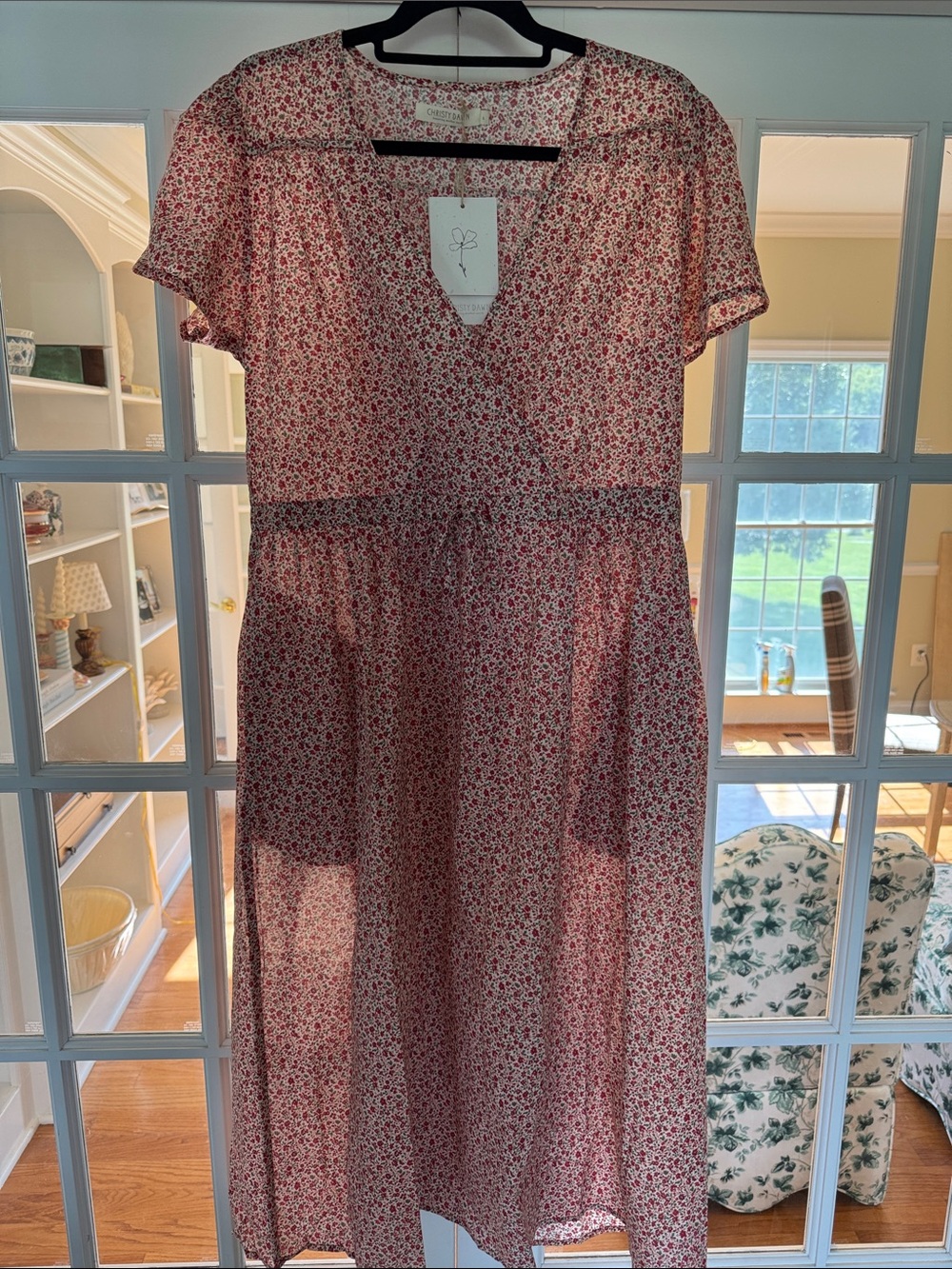 Christy Dawn Red Floral V-Neck Midi Dress